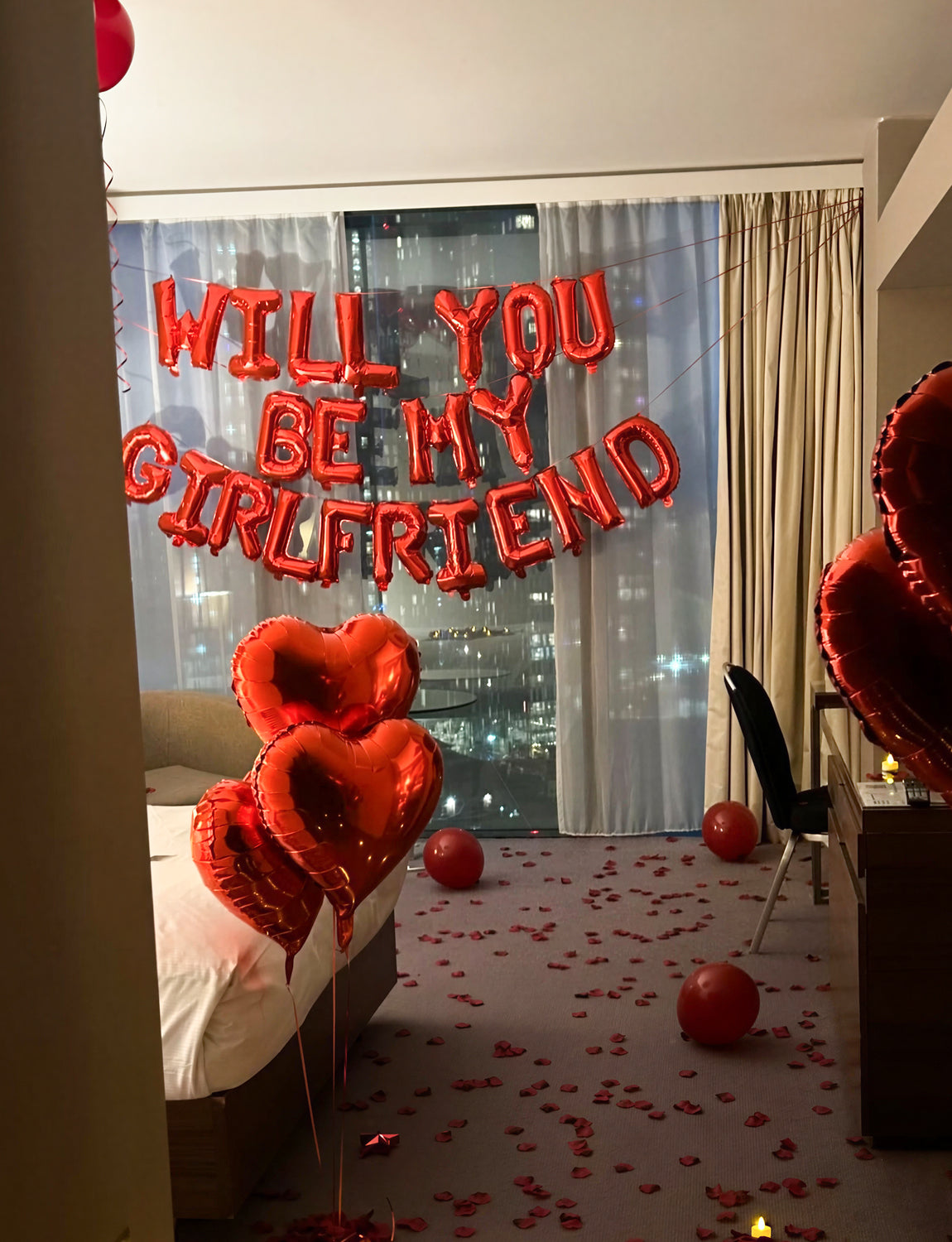 Red Will You Be My Girlfriend Balloons Set, Valentines Day Balloon Banner with Red Heart Foil Balloon, Romantic Proposal Decoration for Asking Girlfriend, Dating Surprise, Bedroom Decor