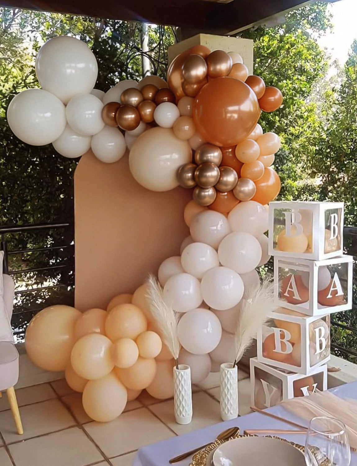 Fall Balloons, 12 Inch 50 Pcs, Burnt Orange Thanksgiving Decor | Burnt Orange White Metallic Copper Autumn Balloons for Fall Harvest, Thanksgiving, Birthday, Baby Shower, Wedding Decor