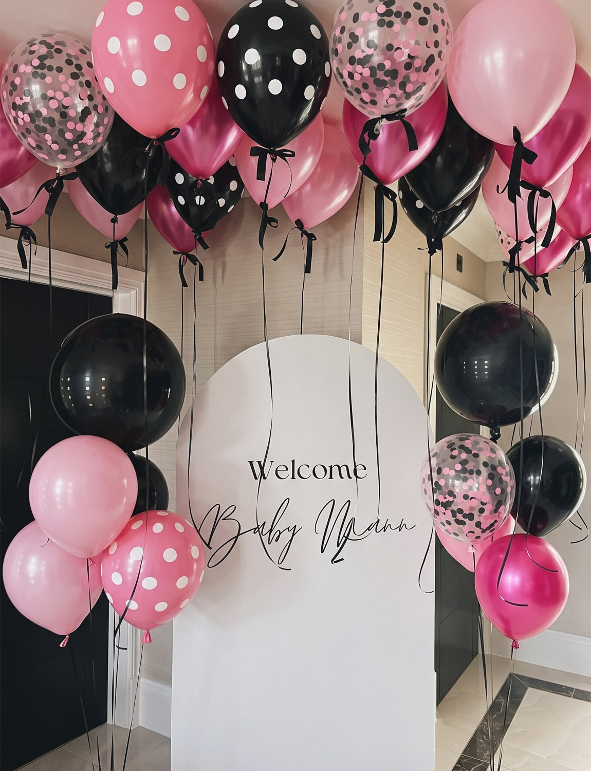 Pink and Black Balloons, Latex Balloons with Polka Dot, Confetti 35 Pcs 12 Inch Hot Pink and Black Balloons, Polka Dot Balloons for Birthday, Baby Shower and Girls' Night Party Decorations