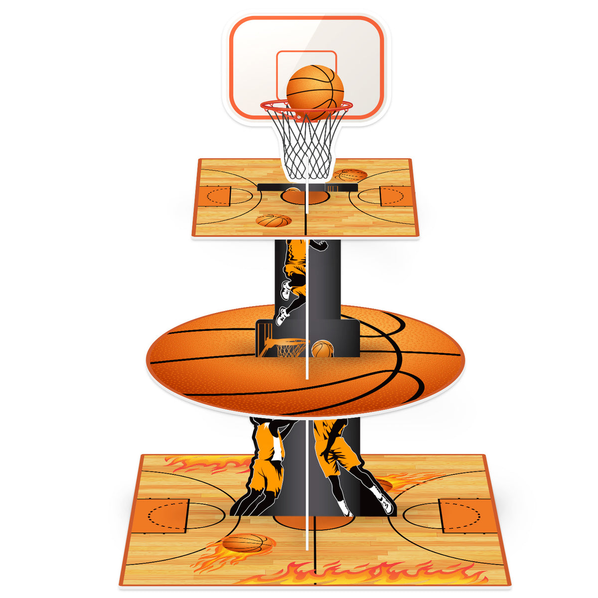 3 Tier Basketball Cupcake Stand, Basketball Birthday Party Decor Large Cardboard Cake Stand for Dessert Table Display, Basketball Cupcake Holder for Boys and Girls Sports Theme Party Decor