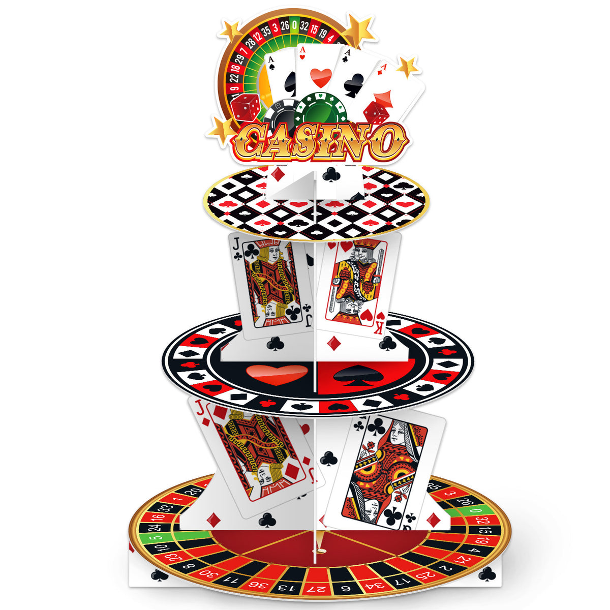 Casino Cupcake Stand, 3 Tier Cupcake Holder for Game Night Decor Poker Cup Cake Stand for Dessert Table Display, Large Cardboard Cupcake Stand for Las Vegas Night Birthday Party Decorations