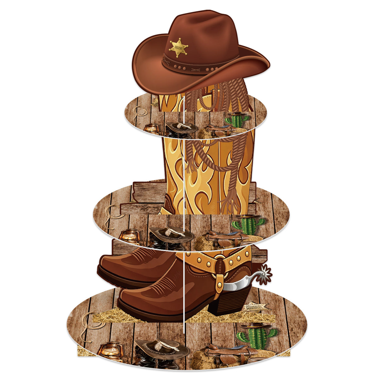3 Tier Western Cupcake Stand, Cowboy Cupcake Holder for Birthday Western Cup Cake Stand for Dessert Table Display, Cardboard Cupcake Stand for Wild West Birthday Baby Shower Decorations