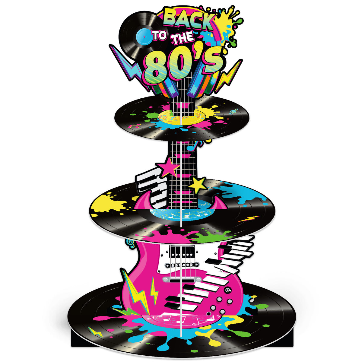 3 Tier Cupcake Stand, 80s Cupcake Holder for 80's Party Decor Large Cardboard Cupcake Stand for Dessert Table Display, Retro 1980s Cupcake Holder for Hip Hop Rock Music 80s Birthday Decor