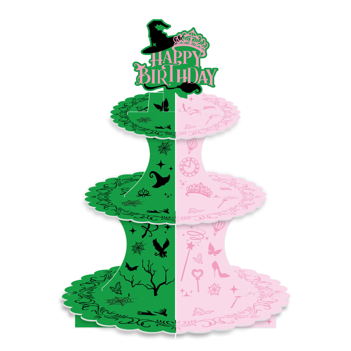 3 Tiers Witch Cupcake Stand, Pink Green Cake Stand for Birthday Witch CupCake Holder Stand, Large Cardboard Cupcake Stand for Dessert Table Displays, Witch Birthday Party Decorations