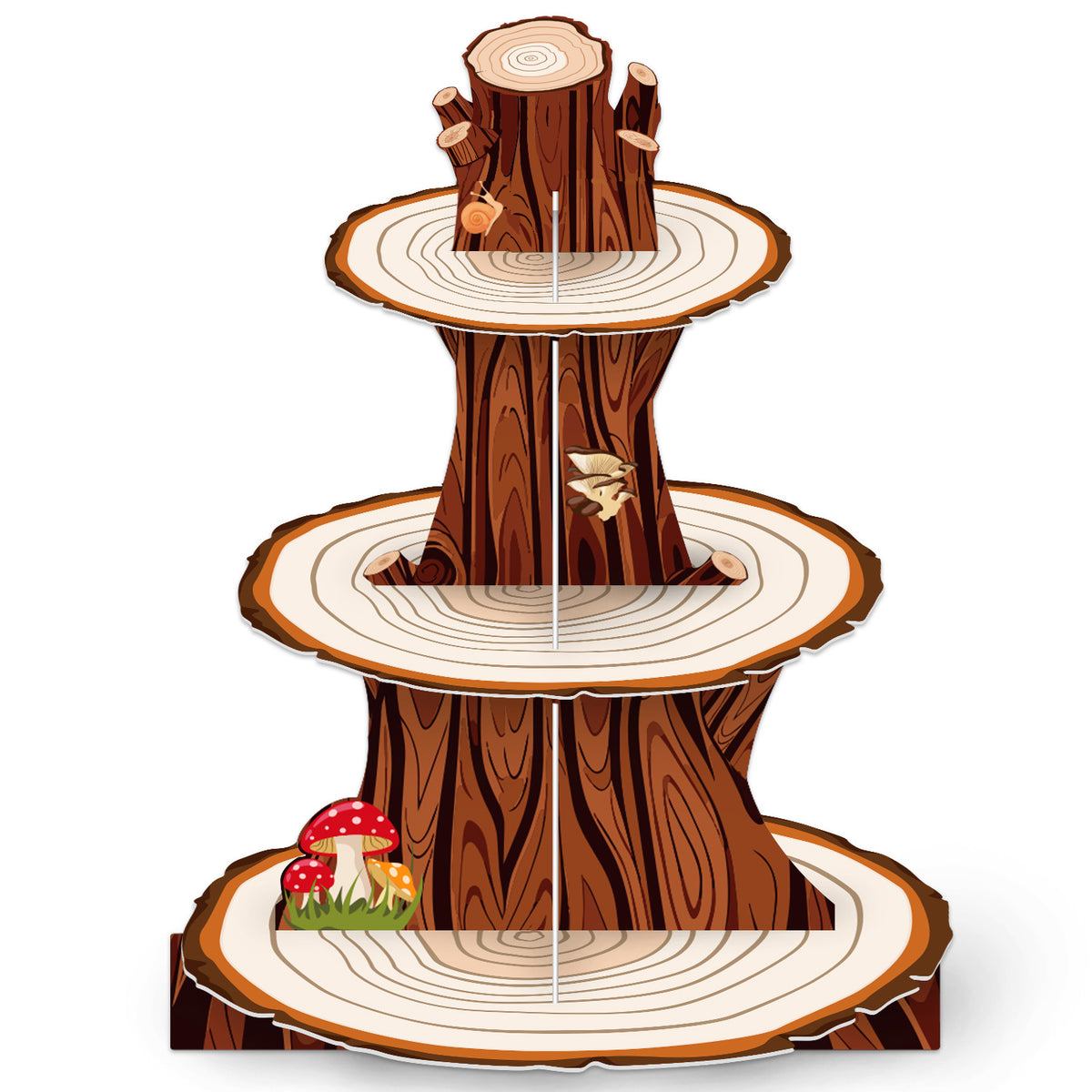 Woodland Cupcake Stand, Cake Stand for Dessert Table Display 3 Tier Rustic Cake Stand, Large Cardboard Cupcake Holder for Woodland Birthday, Safari, Baby Shower and Camping Decor