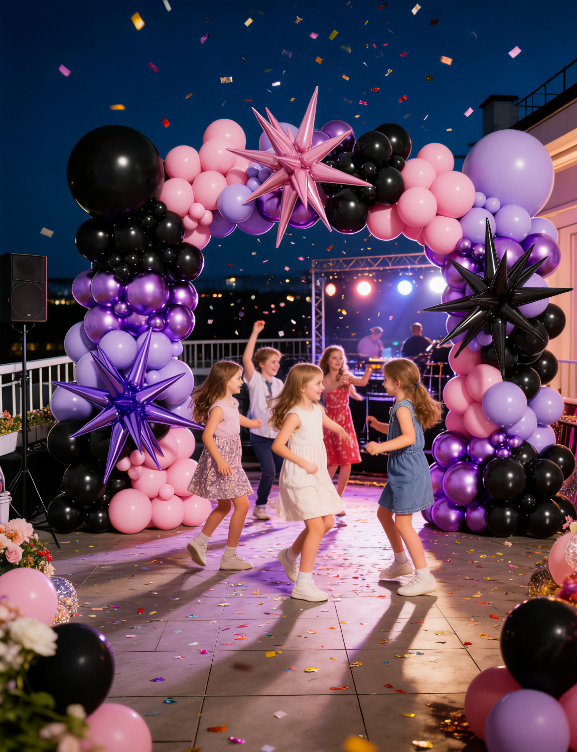 Pink and Purple Balloon Arch Garland Kit, 109PCS Pink Purple Black Balloons with Starburst Foil Balloons, Trendy Music Birthday Decorations for Girls and Teens, Concert and Movie Fans Party Supplies