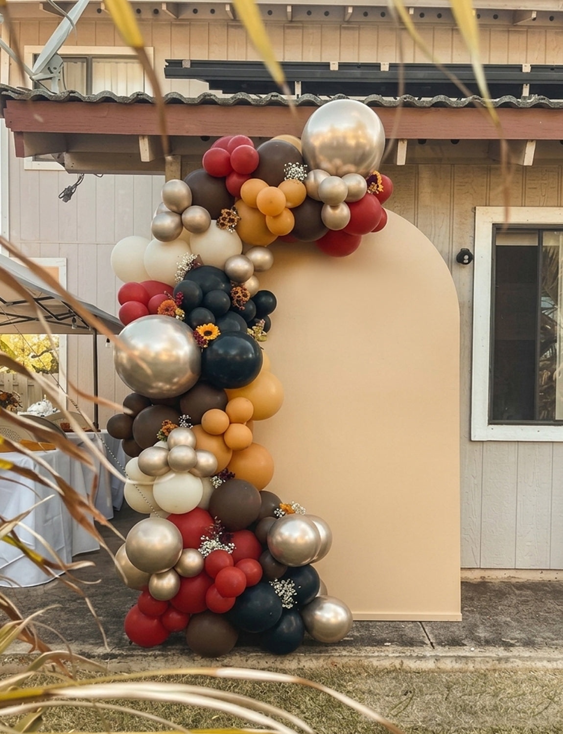 Double Stuffed Fall Balloon Arch Kit, 148 Pcs Pre-Nested Balloons | Moody Berry Latex Balloons in Burgundy, Brown, Sand White and Gold for Fall, Thanksgiving, Wedding, Halloween, Birthday Decor