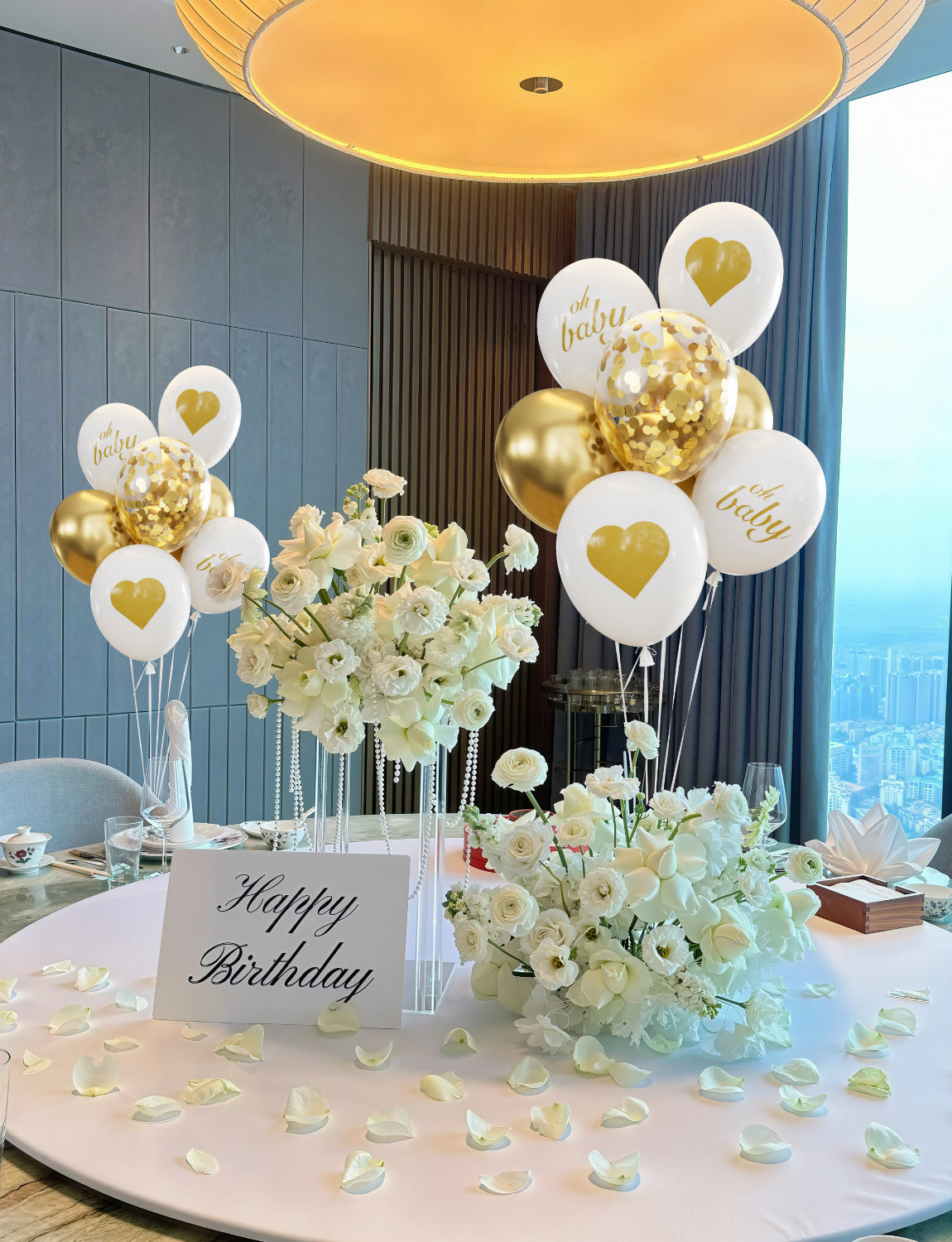 Oh Baby White and Gold Balloons 18pcs Set - 12 Inch Printed Latex Balloons, White Metallic Gold Confetti Balloons for Baby Shower, Gender Reveal, Birthday, Lovely Photo Decorations
