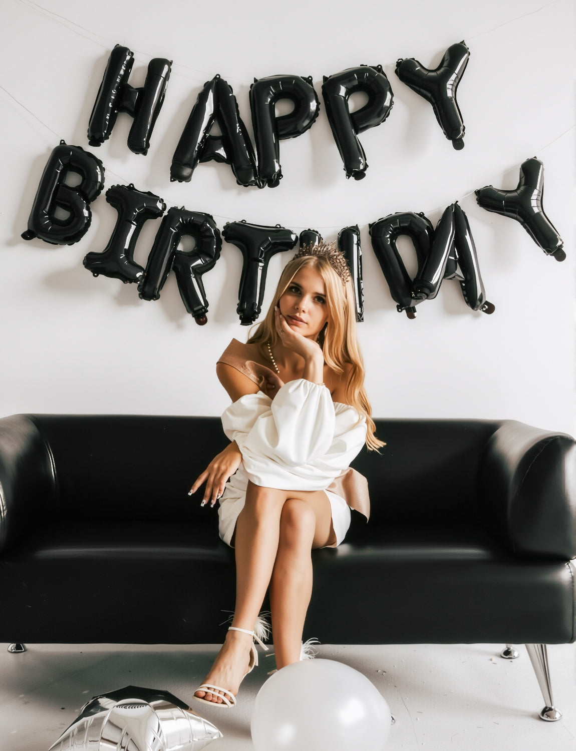 Haolongfa Happy Birthday Balloon Banner, 16 Inch Black Happy Birthday Banner Foil Balloons, Black Hbd Balloons Letter Mylar Balloon, Birthday Sign Party Decorations for Women Men Boys Girls