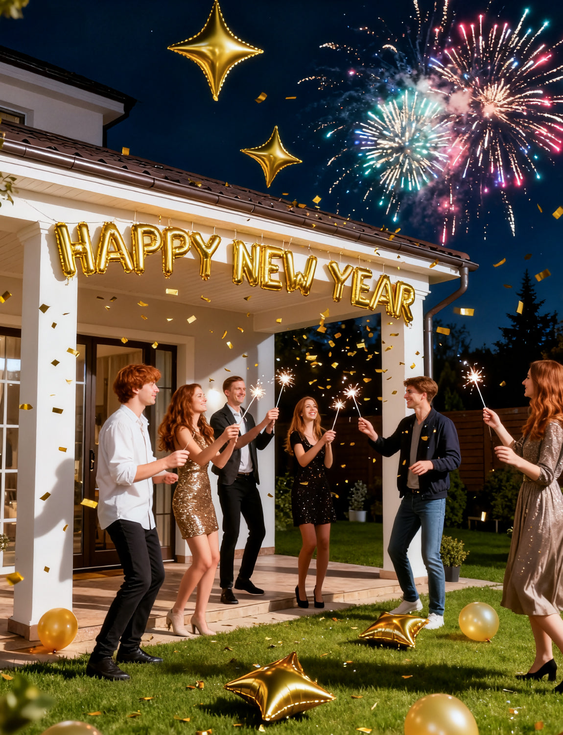 Gold Happy New Year Balloons Set, 16 Inch Gold Foil Letter Balloons with Star Balloons, 2026 New Year Eve Party Decorations, Festive Celebration Supplies for Countdown, Home, Bar & Photo Booth Decor