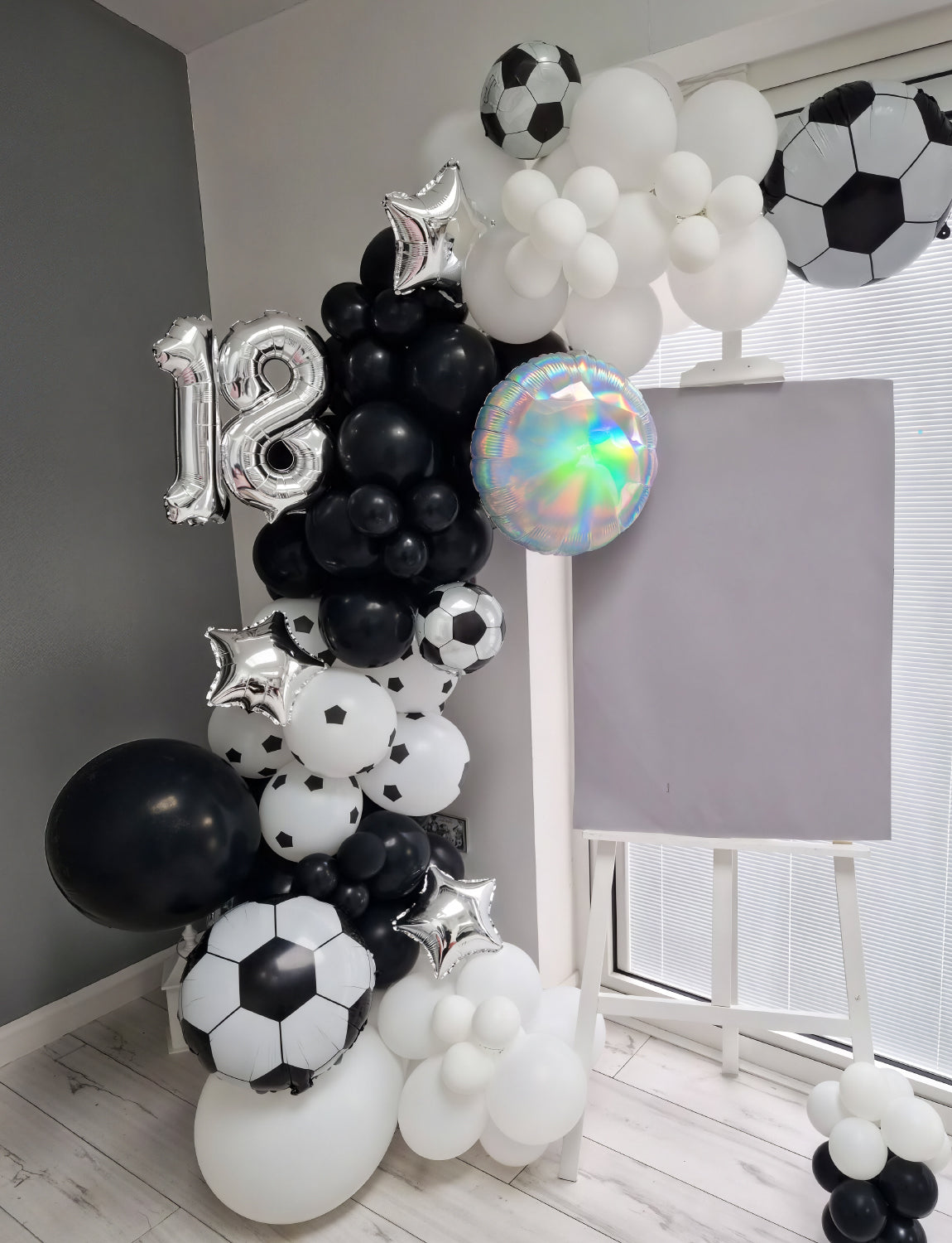 Soccer Balloon Garland Arch Kit - Black and White Football Print Balloons Arch Kit with Foil Football Starburst Balloon for Sports Fan, Birthday Party, Baby Shower, Soccer Theme Party Decorations
