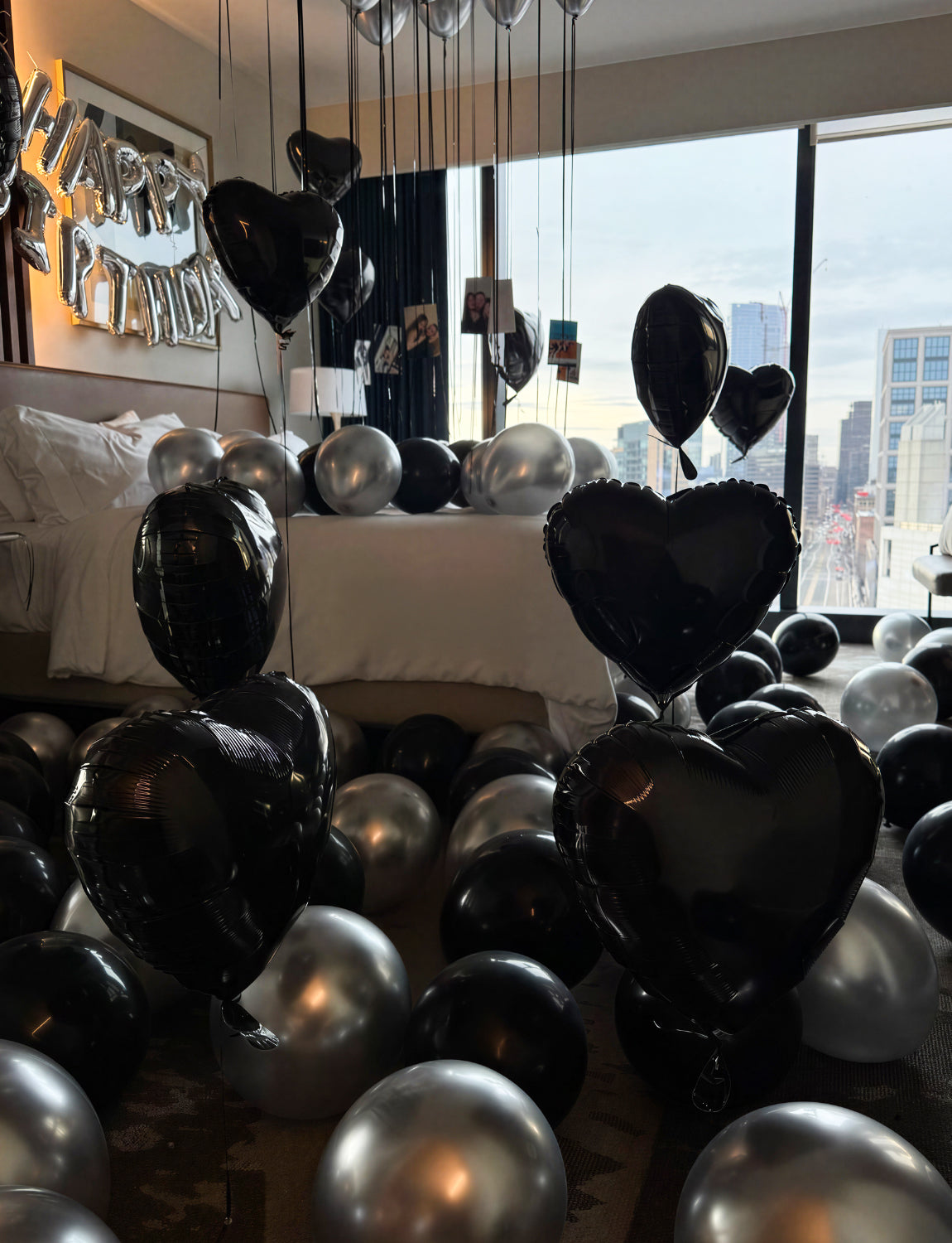 I Love You Balloon for Him or Her, Black Silver Valentines Balloons with Heart Shaped Balloons, Artificial Rose Petals, Romantic Valentines Day Decoration, Proposal, Anniversary, Date Night Supplies
