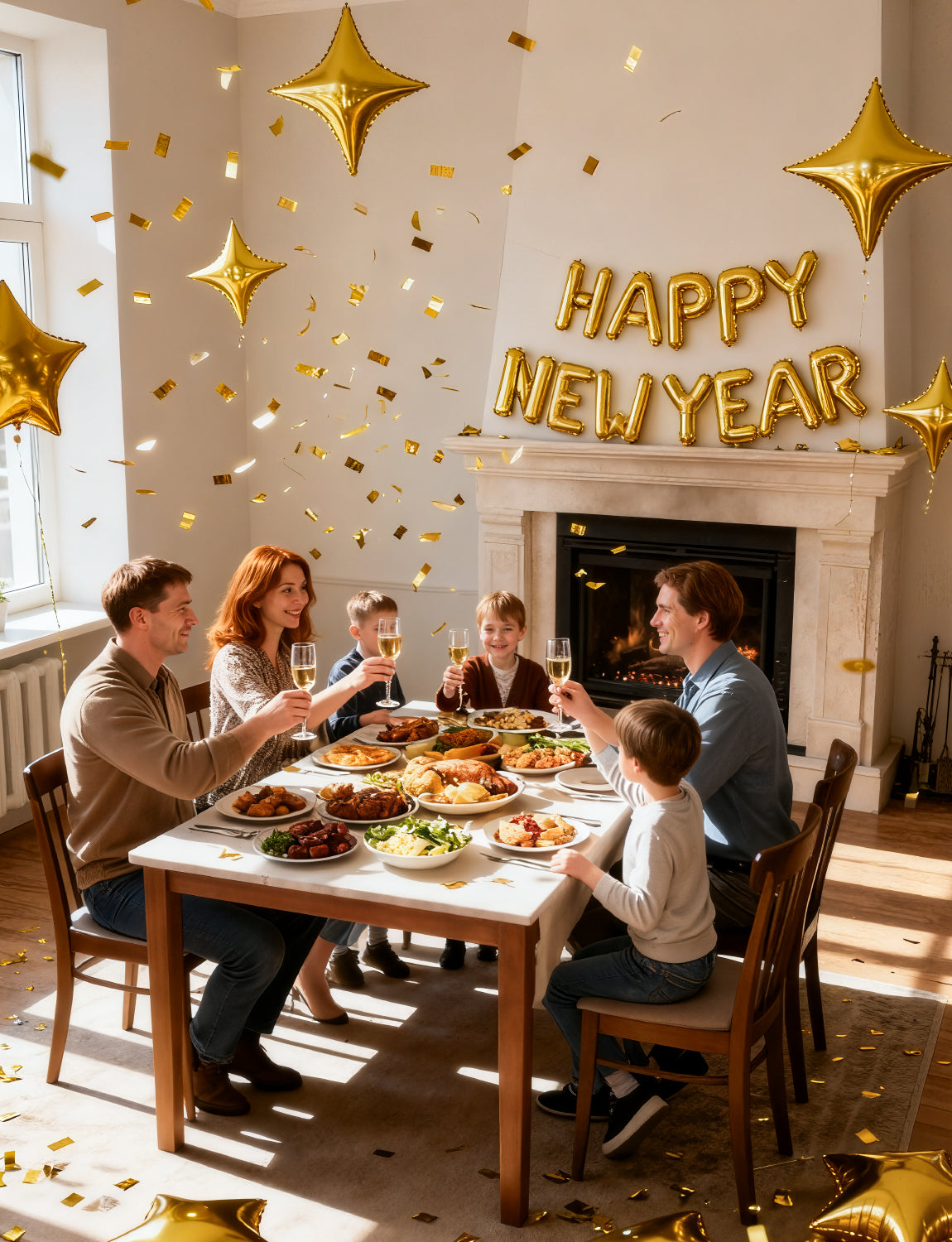 Gold Happy New Year Balloons Set, 16 Inch Gold Foil Letter Balloons with Star Balloons, 2026 New Year Eve Party Decorations, Festive Celebration Supplies for Countdown, Home, Bar & Photo Booth Decor