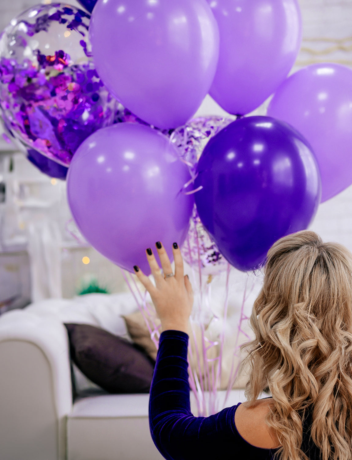 Haolongfa Pastel Purple Balloons, 12 Inch 60pcs Purple and White Balloons with Confetti Balloons, Lavender Lilac Balloons for Mother's Day/Birthday/Baby Shower/Graduation/Wedding Decorations