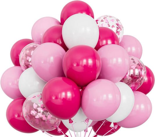 Pink Balloons,60pcs Hot Pink White Balloons Magenta Confetti Balloon for Girls Theme Birthday Baby Shower Bridal Shower Valentines Day Wedding Party Decorations…