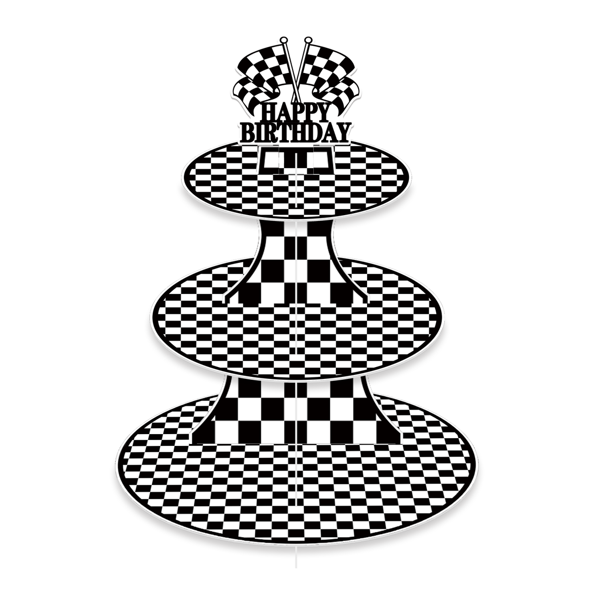 Race Car Cupcake Stand, 3-Tier Checkered Cake Stand for Birthday Large Cardboard Cupcake Stand, Black White Checkered Cupcake Holder for Dessert Table Display, Race Car Birthday Party Decor