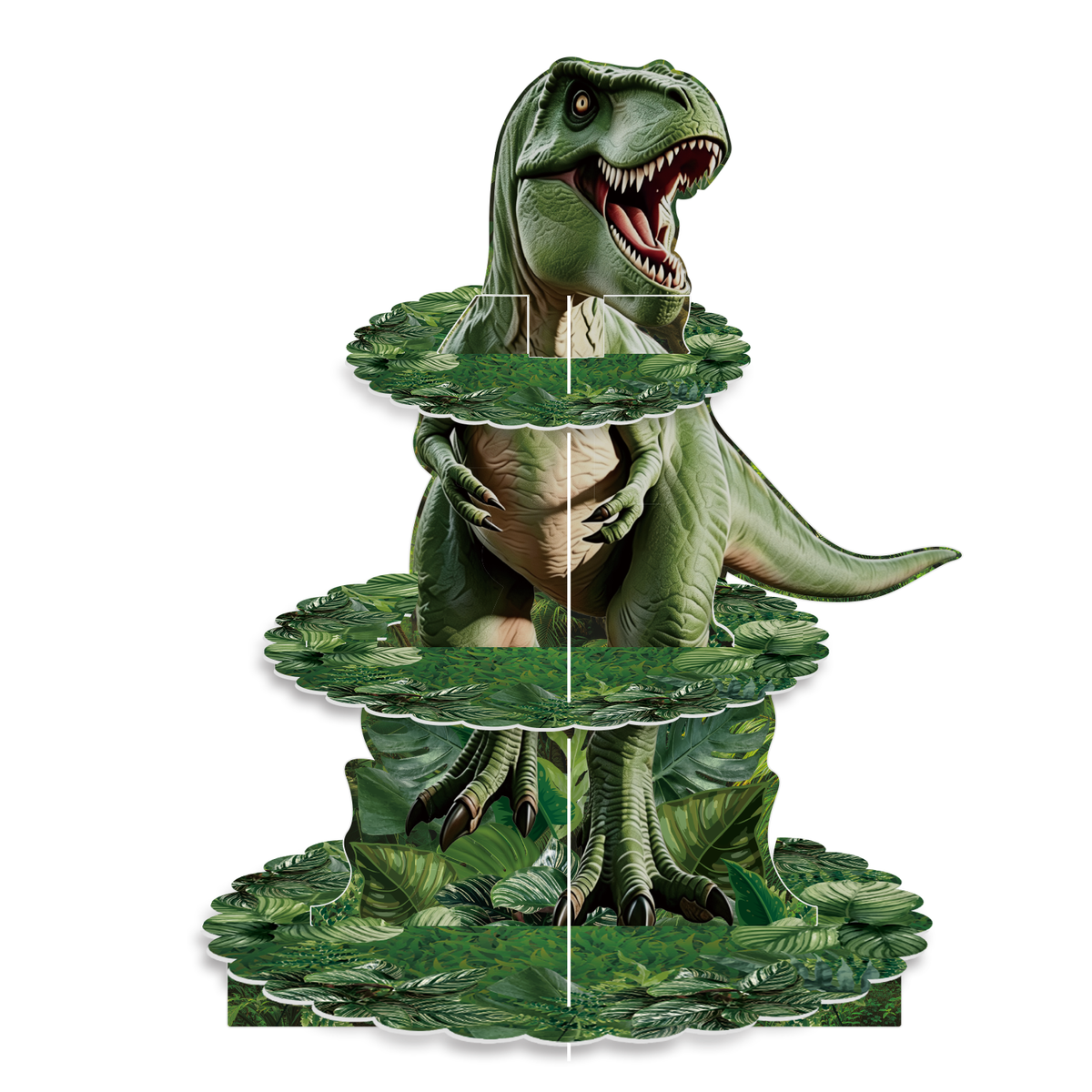 Dinosaur Cupcake Stand, 3 Tier Cake Stand for Dino Birthday Decor Dinosaur Cupcake Holder, Large Cardboard Cupcake Stand for Dessert Table Display, Dino Safari Jungle Theme Party Supplies