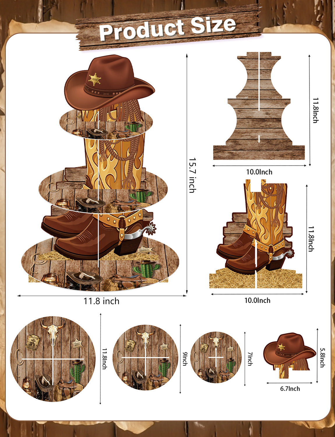 3 Tier Western Cupcake Stand, Cowboy Cupcake Holder for Birthday Western Cup Cake Stand for Dessert Table Display, Cardboard Cupcake Stand for Wild West Birthday Baby Shower Decorations