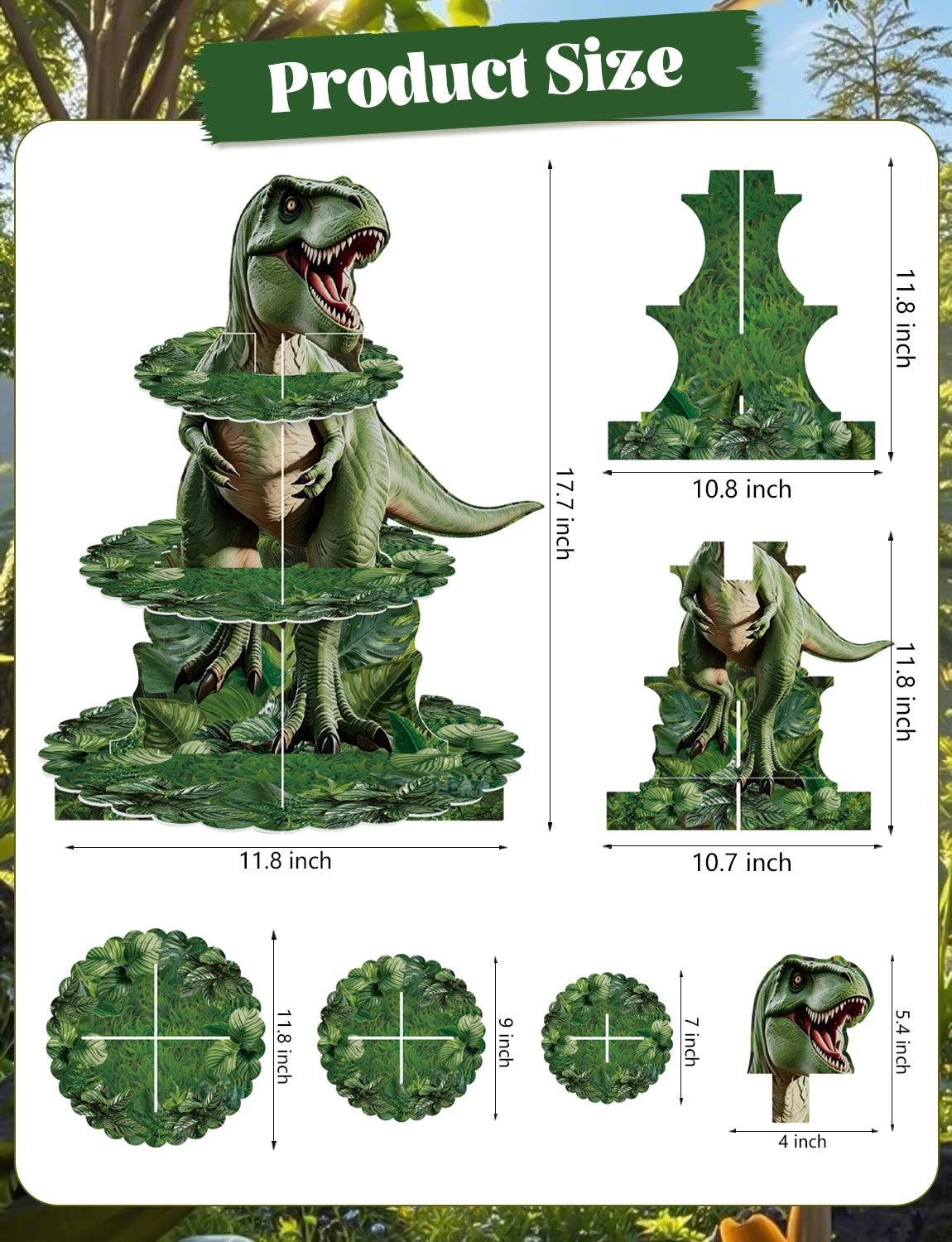 Dinosaur Cupcake Stand, 3 Tier Cake Stand for Dino Birthday Decor Dinosaur Cupcake Holder, Large Cardboard Cupcake Stand for Dessert Table Display, Dino Safari Jungle Theme Party Supplies