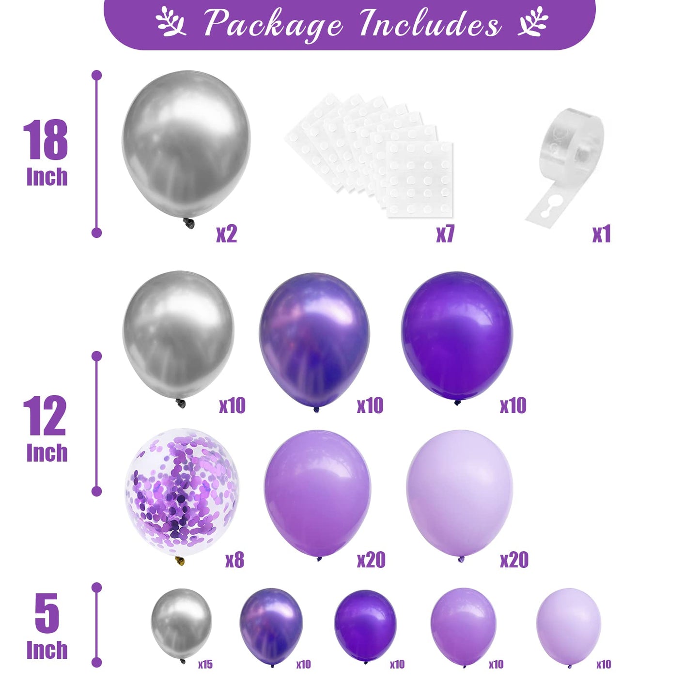 Haolongfa Purple and Silver Balloons Garland kit 135pcs Lavender Arch Balloons,Dark Confetti Metallic macaron Purple Butterfly Balloons,for Wedding Birthday Baby Shower Graduation Party Decorations Supplies