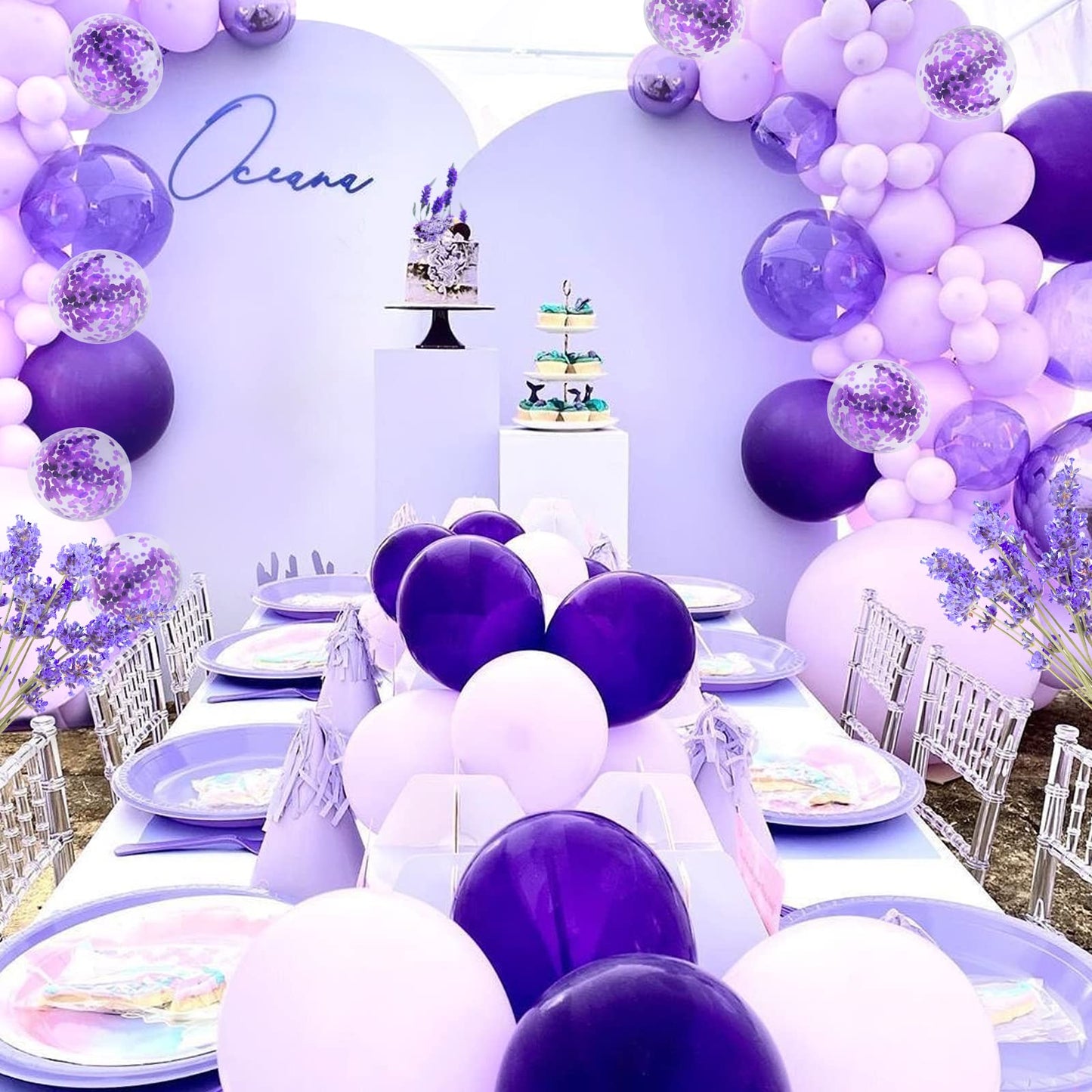 Haolongfa Purple and Silver Balloons Garland kit 135pcs Lavender Arch Balloons,Dark Confetti Metallic macaron Purple Butterfly Balloons,for Wedding Birthday Baby Shower Graduation Party Decorations Supplies