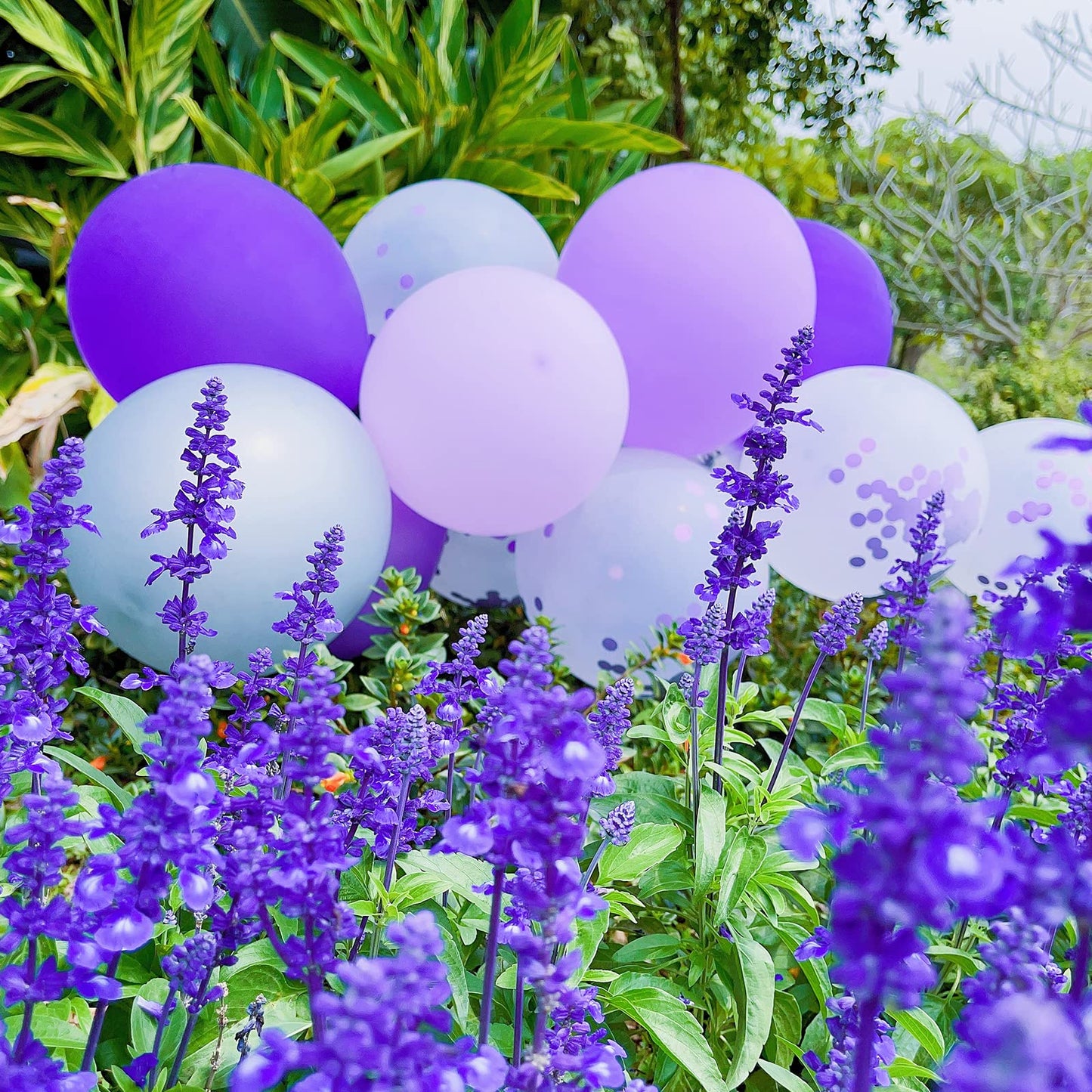 Haolongfa Purple and Silver Balloons Garland kit 135pcs Lavender Arch Balloons,Dark Confetti Metallic macaron Purple Butterfly Balloons,for Wedding Birthday Baby Shower Graduation Party Decorations Supplies